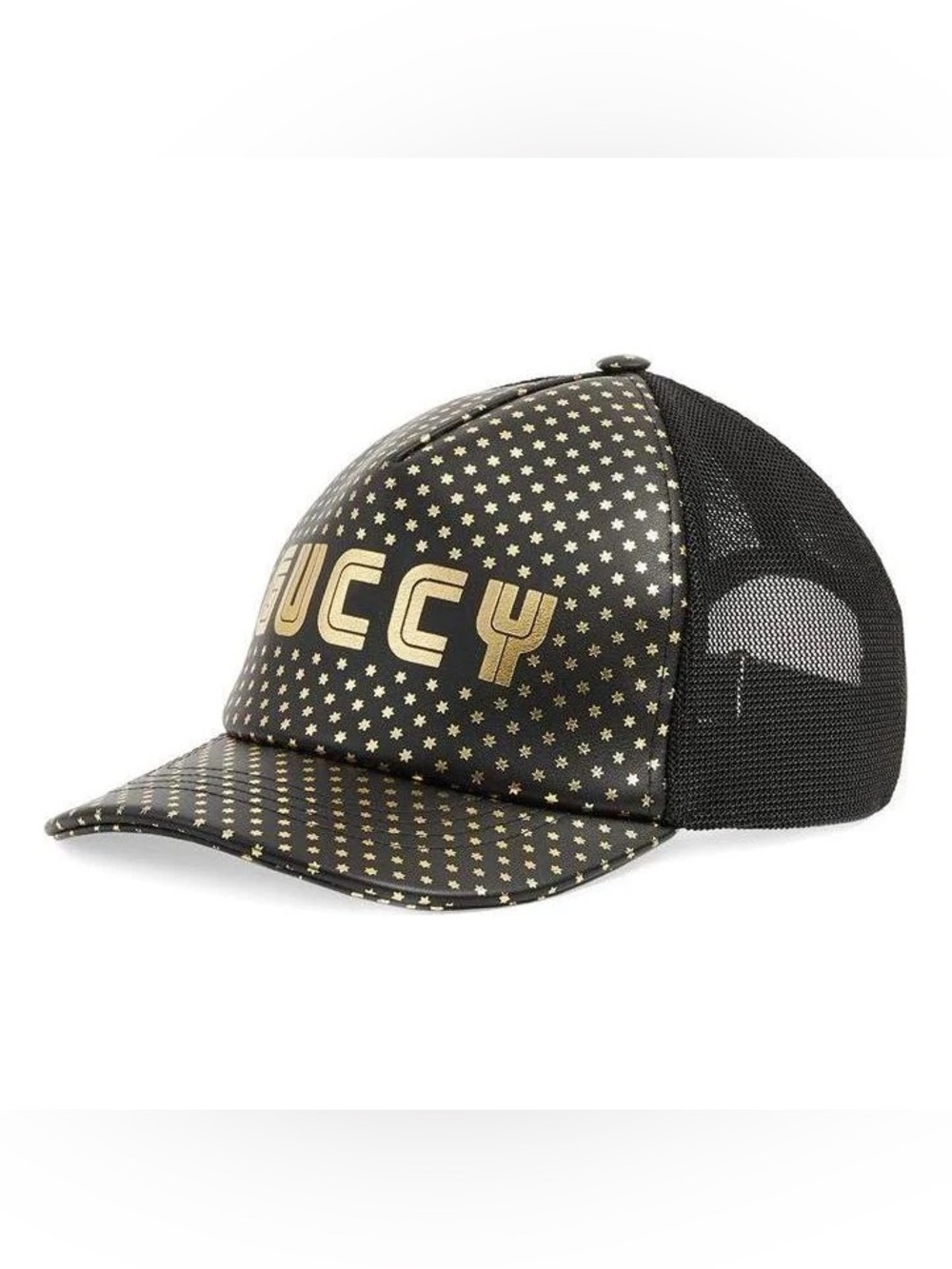 GUCCI x SEGA Black Lambskin Leather Star GUCCY Mesh Baseball Cap Hat (L: 59 cm)